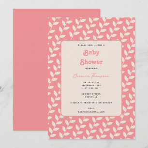 Custom Pink 70s Retro Leaf Girl Baby Shower Invitation