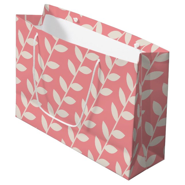 Custom Pink 70s Retro Leaf Pattern  Large Gift Bag (Front Angled)