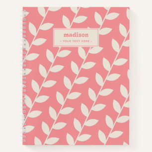 Custom Pink 70s Retro Leaf Pattern Monogram Notebook
