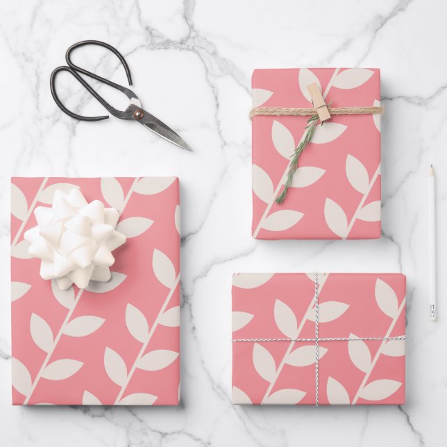 Custom Pink 70s Retro Leaf Pattern  Wrapping Paper Sheet (Front)
