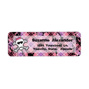 Custom Pink and Black Skull w Crossbones Label Return Address Label