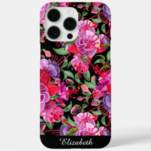 Custom Pink And Black Watercolor Fuchsia Blooms iPhone 16 Pro Max Case