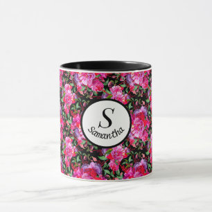 Custom Pink And Black Watercolor Fuchsia Blooms  Mug