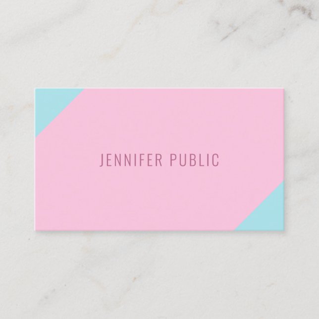 Custom Pink And Blue Modern Minimalist Template Business Card (Front)