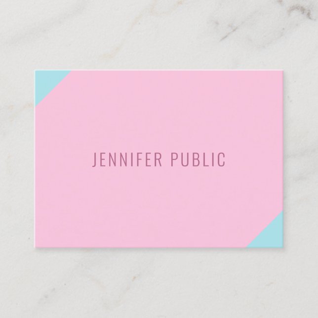 Custom Pink And Blue Modern Minimalist Template Business Card (Front)