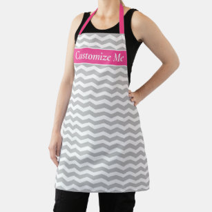 Custom pink and gray chevron pattern kitchen apron