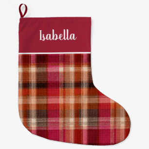 Custom Pink and Orange Plaid Gingham Pattern  Large Christmas Stocking