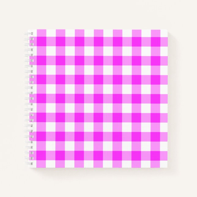 Custom Pink and White Checked Plaid Notebook (Front)
