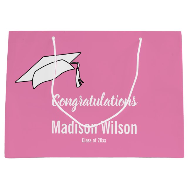 Custom Pink and White Graduation Congratulations Large Gift Bag (Front)