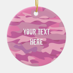 Custom pink army camo photo Christmas tree Ceramic Ornament