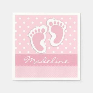 Custom Pink Baby Feet White Polkadots Pattern Napkin