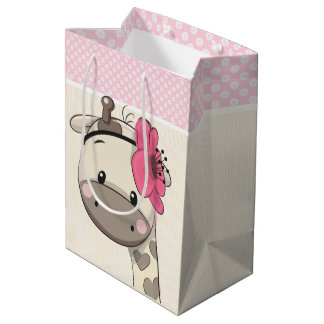 Custom Pink Baby Girl  Giraffe Medium Gift Bag 