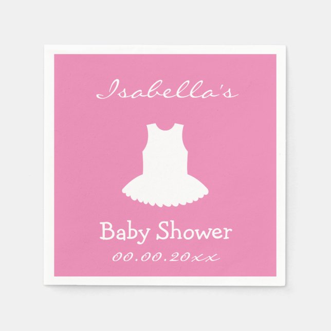 Custom pink ballerina tutu baby shower napkins (Front)