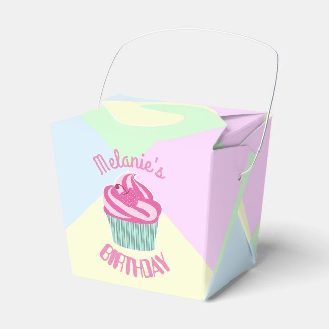 Custom Pink Birthday Cupcake Favour Box (Front Side)
