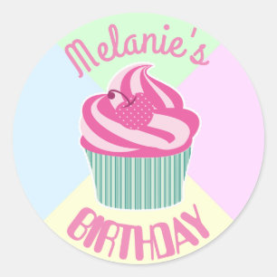 Custom Pink Birthday Cupcake Personalised Classic Round Sticker