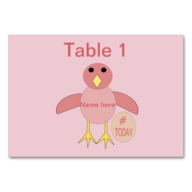 Custom Pink Birthday Girl Chick Tablecard Table Number (Front)