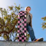 Custom Pink Black Abstract Geometric Art Skateboard<br><div class="desc">Skateboard with fun funky black and pink coloured racing flags check pattern design. Stylish original and cool cover for the trend-savvy and art-loving hip trendsetter,  trendy look style motif lover.</div>