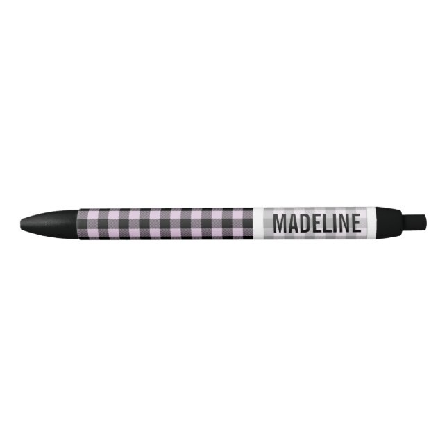 Custom Pink Black Buffalo Lumberjack Check Pattern Black Ink Pen (Front)
