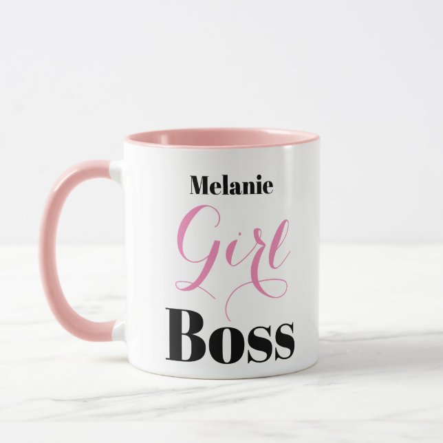 Custom Pink Black Girl Boss Elegant Script  Mug (Left)