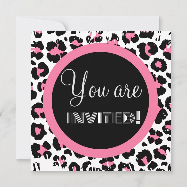 Custom Pink Black & White Cheetah Print Invitation (Front)