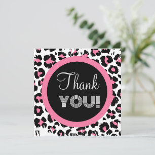 Custom Pink Black & White Cheetah Print Thank You Card