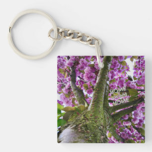 Custom Pink Blooming Tree Crown Photo - Key Ring