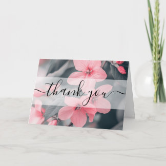 Custom Pink Blossoms Green Leaves Thank You Card
