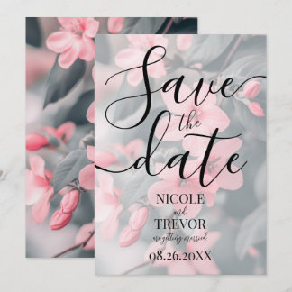 Custom Pink Blossoms Green Leaves Wedding Save The Date