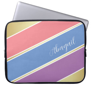 Custom Pink, Blue and Lavender Stripe Art Laptop Sleeve