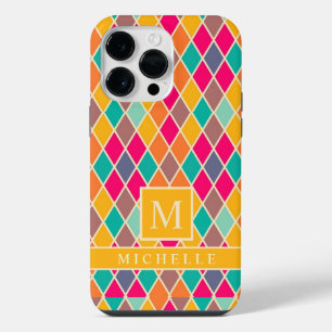 Custom Pink Blue Yellow Purple Diamond Geometric  iPhone 14 Pro Max Case