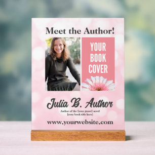 Custom Pink Bokeh Author Book Signing Desk  Acrylic Sign