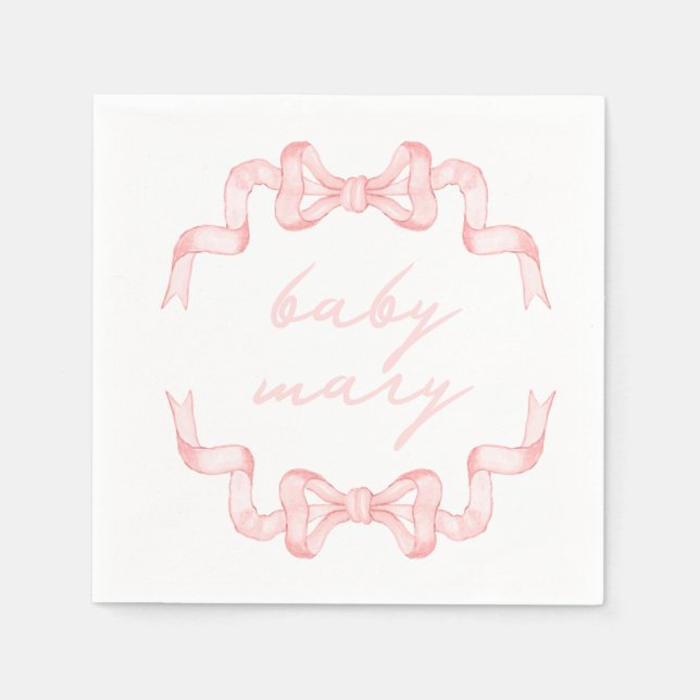 Custom Pink Bow Baby Shower Napkins (Front)