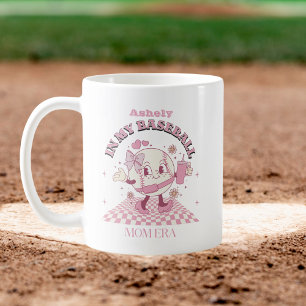 Custom Pink Bow Baseball Coffee Mug