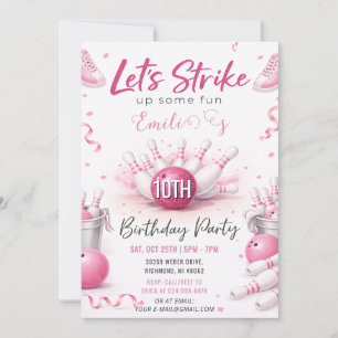 Custom Pink bowling Birthday Invitation