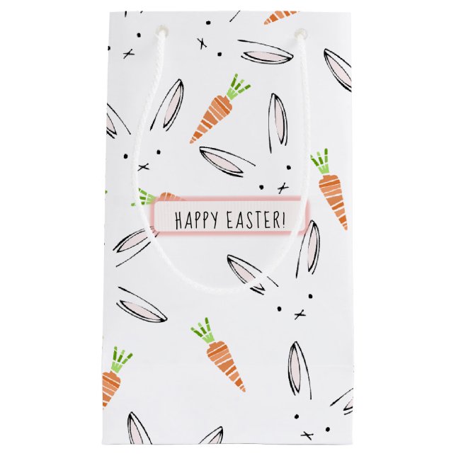 Custom Pink Bunny Rabbit and Carrot Pattern Basket Small Gift Bag (Front)