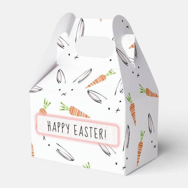 Custom Pink Bunny Rabbit and Carrot Pattern Favour Box (Front Side)