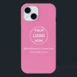 Custom Pink Business Logo Branded  iPhone 15 Case<br><div class="desc">Promote your brand with this customisable Iphone Case. This design features your own logo and social media information,  along with a space for a custom homepage address. Perfect for giveaways,  trade shows,  and other promotional events. Need help with personalisation? Contact us using the message button below for assistance.</div>