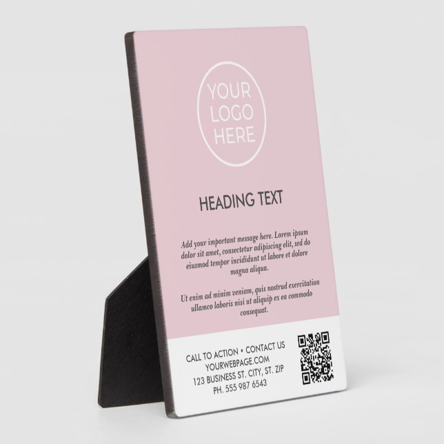 Custom Pink Business Logo Tabletop Sign Plaque (Side)
