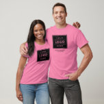 Custom Pink Business Name and Logo Branded T-Shirt<br><div class="desc">Custom pink shirt features your professional business logo design, along with wording for your business name, slogan, website, location, or other information that can be personalised. Simply add your company logo to the black round placeholder image space, and fill in with your preferred wording. Shirt colour and style can be...</div>