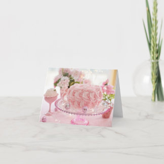 Custom Pink Cake and Flowers Greeting Card