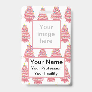 Custom Pink Ceramic Xmas Trees Badge ID Badge