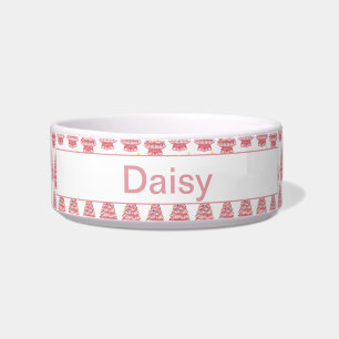 Custom Pink Ceramic Xmas Trees Pet Bowl