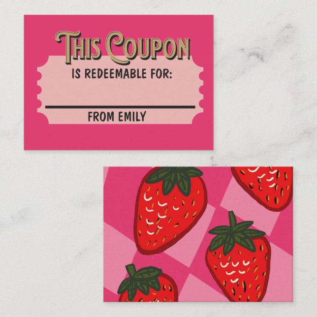 Custom Pink Chequered Strawberry Coupon Card (Front/Back)
