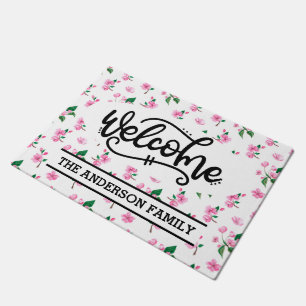 Custom Pink Cherry Blossom Floral Welcome Doormat