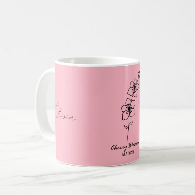 Custom Pink Cherry Blossom March Custom Name Mug (Front Left)