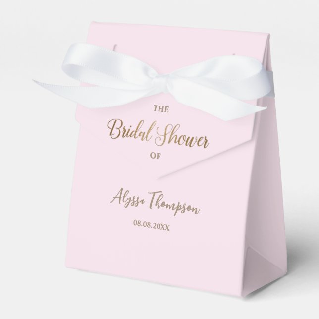 Custom Pink Chic Bridal Shower Gold Script Modern Favour Box (Front Side)