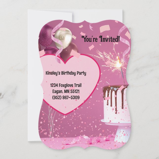 Custom Pink Confetti Cake Birthday Invite (Front)