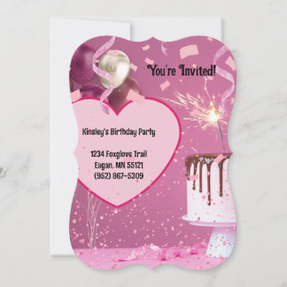 Custom Pink Confetti Cake Birthday Invite