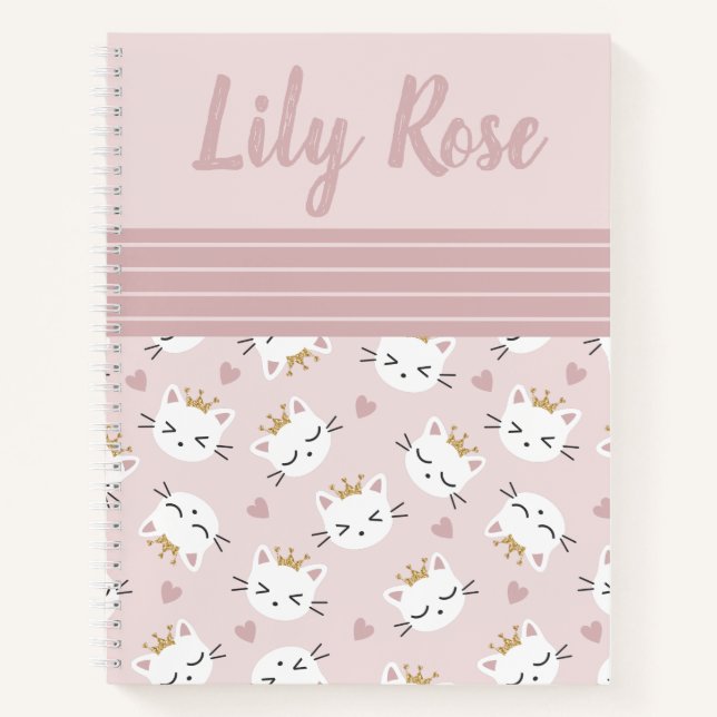 Custom Pink Cute Cat Pattern Kid's Notebook (Front)