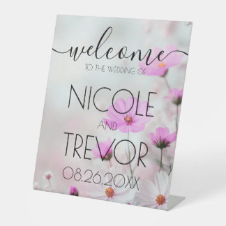 Custom Pink Dainty Flowers Welcome Wedding  Pedestal Sign